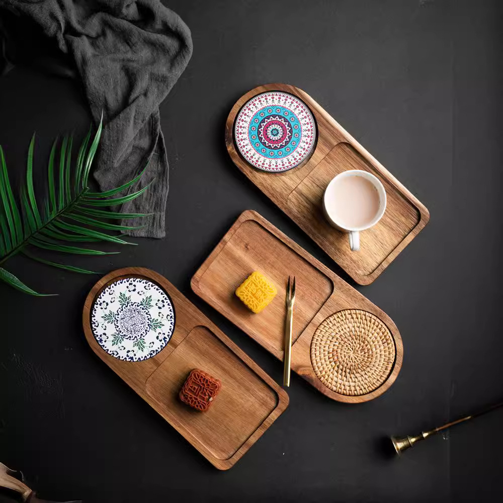 Food Snacks In Japan - Acacia Wood Tea Tray Food Oval