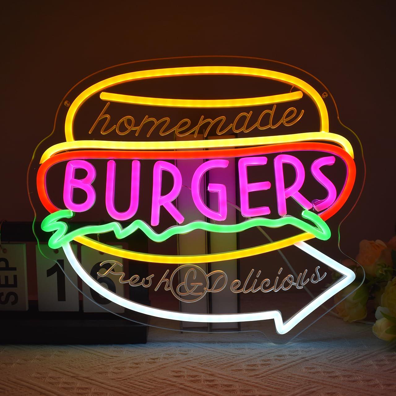 Homemade Food Snacks - Homemade Burgers Neon Sign USB Dimmable